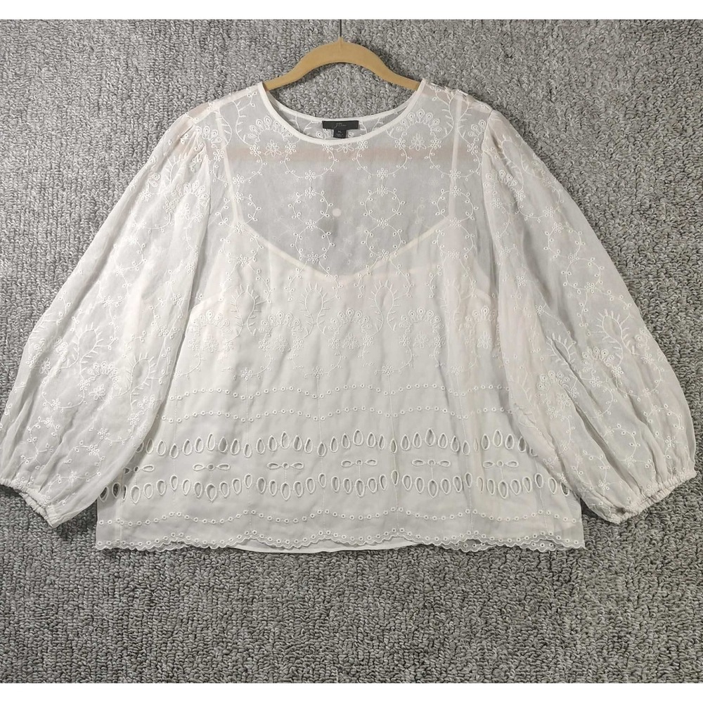 J.Crew Blouse Ivory Eyelet Embroidered Cottagecore Women XL Romantic